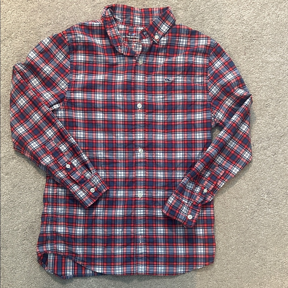 Vineyard Vines On-the-Go-Performance Red and Blue Plaid Button-Up Shirt